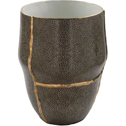Tischvase FINK "FAVORA", grau (grau, schwarz), H:40,5cm Ø:28,5cm, Porzellan, Vasen, Porzellanvase, in lederähnlicher Optik, Höhe 40,5 cm x Ø 28,5 cm