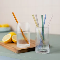 REMEMBER Glasstrohhalme, 6er-Set, spülmaschinengeeignet mit Bürste