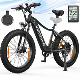 Vipdrive E Bike Herren Mountainbike, Elektrofahrräder Herren Damen mit 250W Motor, E Fatbike 26 Zoll mit 48V 15A Abnehmbarer Akku, 5-PAS Modus Fahrrad Elektro, 7-Gang fur All-Terrain