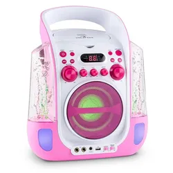 Kara Liquida Karaokeanlage CD USB MP3 Wasserstrahl LED 2x Mikro mobil Bonbonrosa