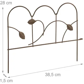 Relaxdays Beeteinfassung, 4er Set, Metall, HxB: je 28 x 38,5 cm, Beetumrandung für Garten, Zierzaun zum Stecken, Bronze