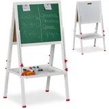 Relaxdays Kinderstandtafel, magnetische Spieltafel, höhenverstellbar, 102-135x55x52 cm, Whiteboard & Kreidetafel, weiß