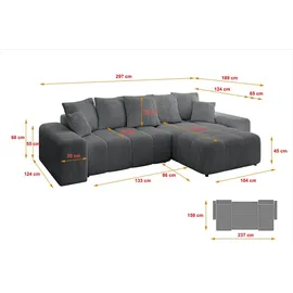 altdecor Ecksofa Cord 2-Sitzer Dunkelgrau