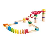 HaPe E1102 Zweispurige Murmelbahn mit Domino, Kugelbahn aus Holz, Konstruktionsspielzeug, ab 3 Jahren