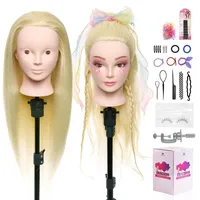 24 Zoll Frisierkopf 50% Echthaar Übungskopf Frisierkopf Puppenkopf zum Frisieren Trainingsköpfe für Friseure Ausbildung Kopf Mit Halter + DIY Haare Set