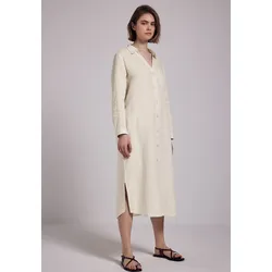 Sommerkleid STREET ONE STUDIO, Damen, Gr. 38, EURO-Größen, moonstone sand, Stoff, 100% Leinen, unifarben, casual, gerade wadenlang, V-Ausschnitt, Langarm Bündchen, Kleider, mit Knopfleiste