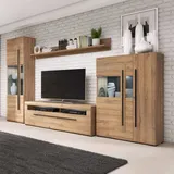 Lomadox Fernsehwand Eiche Grandson Nb. Turda-83 mit Led Beleuchtung und Absetzungen in schwarz, B/h/t: ca. 340/204/50 cm