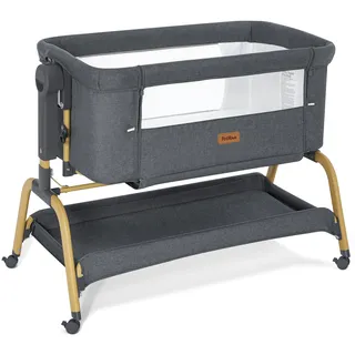 TotRun 3 in 1 Babybett mit Schaukel-Funktion, 6-Fach höhenverstellbar - Klappbares Reisebett mit atmungsaktivem Matratze & Rollen für Neugeborene
