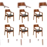 Esszimmerstuhl massive Akazie nuss Sitz Echtleder schwarz ANGEL (6er-Set)