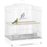 PawHut Vogelvoliere Vogelkäfig Stahlvoliere mit Ständer Vogelhaus Weiß - Weiß