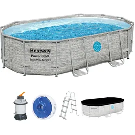 BESTWAY Power Steel Swim Vista Series Set 488 x 305 x 107 cm steinwandoptik inkl. Filterpumpe