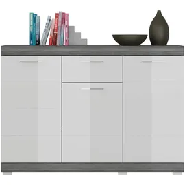 xonox.home Kommode Scout 120 x 85 x 37 cm Weiß/Hochglanz/Grau