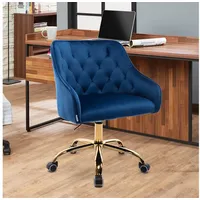 MODFU Stuhl Bürostuhl, Schminkstuhl, Stoff-Schreibtischstuhl, Samt (360° drehbar, höhenverstellbar), hübscher schicker Stuhl, goldener Bürostuhl blau