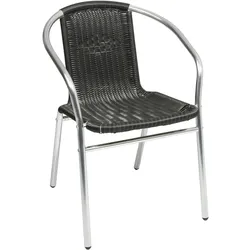 Stabiler Aluminuim / Polyrattan Bistrostuhl stapelbar Silber / Schwarz