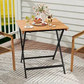 Fantask Gartentisch Klappbar Ø 70 x 73 cm Naturbelassen/Schwarz