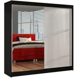 silape Schwebetürenschrank, Schwarz, Weiß, Holzwerkstoff, Rechteckig, 200x215x58 cm, Schlafzimmer, Kleiderschränke, Schwebetürenschränke