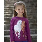 Miss Melody Langarmshirt MISS MELODY, Mädchen, Gr. 116, rot (raspberry coulis), Single Jersey, Obermaterial: 100% Baumwolle, bedruckt, hüftbedeckend, Rundhals, Shirts Langarmshirt, mit großem Pferde-Frontmotiv