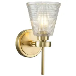 Licht-Erlebnisse Wandaußenleuchte PEDRA Messing gebürstet, Klar/Transparent, IP44 LE121154
