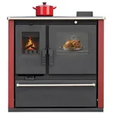 Kaminofen ALAZ GP8M-PLUS INOX Burgunderott 8 kW, Kaminofen mit Backfach, Kamin Heizofen Dauerbrandofen Holzofen, Кaminholz Hüttenofen, Кaminfeuer - Schwarz/Rot