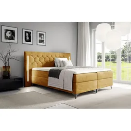 Fun Möbel Boxspringbett Schlafzimmerbett ELODIE 180x200cm Goldgelb inkl. Ambiente-LED