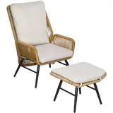 Outsunny Rattan Relaxsessel mit Hocker Polyester, PE Rattan
