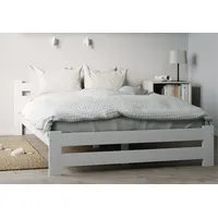home collective Holzbett 120x200cm mit Lattenrost Modern Bett Bed Kiefer Massiv Bettgestell Doppelbett Massivholzbett Klassisch Komfortabel & Langlebig Skandinavisch Boho Landhaus Kopfteil mittel weiß