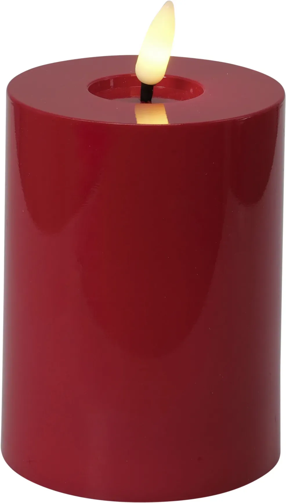 LED Kerze Poly D7,5H12,5cm lackiert 3D mit Timer 2xAA Batterien  - rot