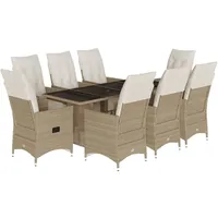 vidaXL 9-tlg. Garten-Bistro-Set mit Kissen Beige Poly Rattan