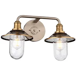 Licht-Erlebnisse Wandaußenleuchte GENIO Nickel antik, Transparent, Messing Antik, 2x E27 bis 40W LE121361