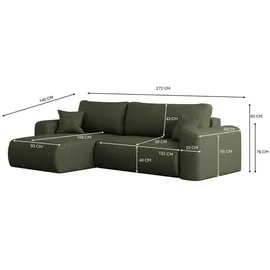 kaiser möbel Ecksofa mit Schlaffunktion und Stauraum für Bettzeug, L-förmiges Stoff Verita Links Olive