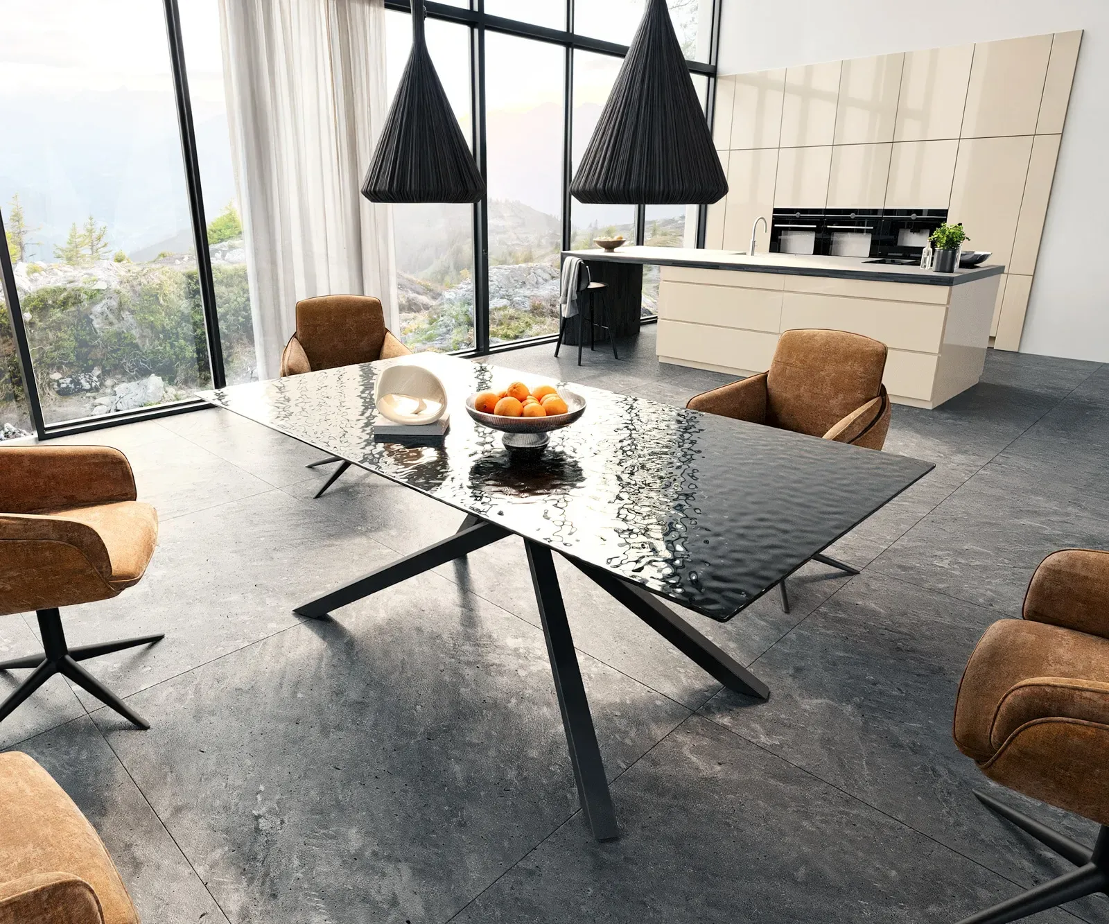 DELIFE Table à manger Edge 200x100 verre fondu noir fumé relief en 3D cadre croisé rectangulaire noir, Tables de salle à manger