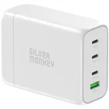 Silver Monkey SMA152 130W 3xUSB-C PD USB-A QC 3.0 mit abnehmbarem Stromkabel – Weiß (130 W), USB Ladegerät, Weiss