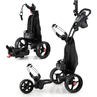 GYMAX Golftrolley Elektrisch, Faltbarer Golfwagen mit 9 Geschwindigkeiten, verstellbarem Lenker, Digitalanzeige & Drehrad-Steuerung, Golf Cart Elektro mit 3 Rädern, leicht