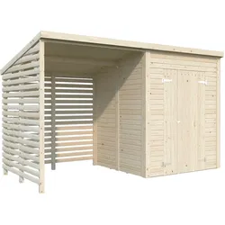 Palmako Gerätehaus Leif 3,0 m2 + 2,9 m2 Anbau - 16 mm naturbelassen