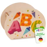 Hess Holzspielzeug 14553 - Spardose aus Holz mit Schlüssel, Schultüte und ABC, handgefertigt, Geschenk zum Schulanfang, ca. 11,5 x 8,5 x 6,5 cm groß