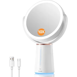 Auxmir Schminkspiegel mit Beleuchtung, LED Kosmetikspiegel 1X/ 10X Vergrößerungsspiegel mit Licht & 10 Dimmbar Helligkeit, Tischspiegel 360° Drehbar Spiegel mit 52 LEDs für Schminktisch, 2500mAh
