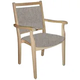einrichtungsdesign24 Armlehnstuhl 4-Fußstuhl Holzstuhl mit Armlehnen André Seniorenstuhl Esszimmer, Gestell aus Massivholz und stapelbar beige|grau