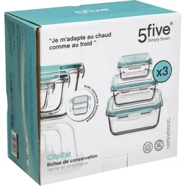 5five simply smart Lunch-Boxen 3er-Set in transparent - 3 große quadratische aufbewahrungsdosen clipeat glas