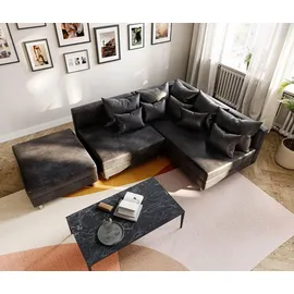 DeLife Eckcouch Mikrofaser 2-Sitzer Grau/Schwarz