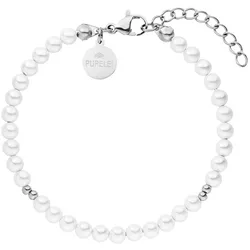 Armband PURELEI "Schmuck Geschenk Finesse Armschmuck Armkette, H2307", silber (edelstahlfarben, weiß), Armbänder, Damen, Edelstahl-Perlen, Edelstahl, Perlen, mit Süßwasserzuchtperle