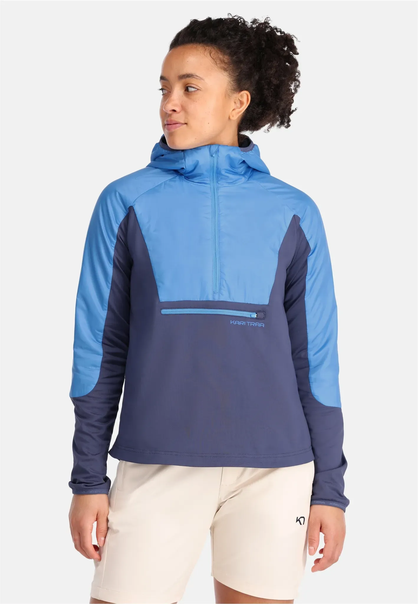 Outdoorjacke KARI TRAA "Henni", Damen, Gr. M, blau, 91% Polyester, 9% Elasthan, mehrfarbig, sportlich, hoch geschlossener Ausschnitt, Langarm, Jacken, mit Kinnschutz und praktischen Brusttaschen