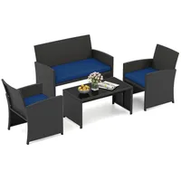 COSTWAY Balkonset, 4 Personen, aus Rattan Gartenmöbel Set blau