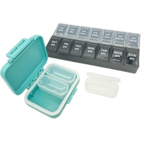 2 Stück tablettenbox 7 tage morgens mittags abends, HIDOU Tablettenboxen medikamentenbox 7 tage 2 fächer und Tag Organizer Box, um eine Menge von Vitaminen, Medikamenten, Ergänzungen zu halten