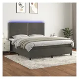 vidaXL Boxspringbett mit Matratze & LED Dunkelgrau 180x200 cm Samt