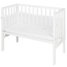 Roba Beistellbett safe asleep® 2 in 1-45 x 90 cm - Höhenverstellbar - Komplettes Anstellbett mit Matratze + Canvas Barriere - Mesh Umrandung - Bett Set für Babys - Holz weiß