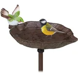 Relaxdays Vogeltränke Gusseisen mit Erdspieß, Weiß,Braun,Grün