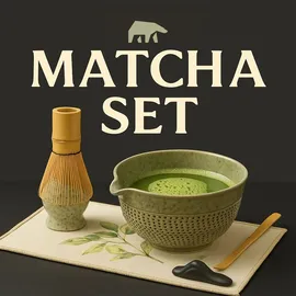 roxlin Matcha Set Tea (7-teilig) Keramik, Bambus Matcha Schneebesen, handgemachte Schale, Sieb & Zubehör - Grün