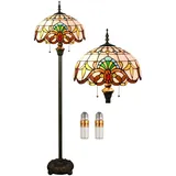 Kinbolas Stehlampe Tiffany Stil Vintage Lampe Groß,Boho Orientalische Art Deko Steh Leselampe,16 Zoll Buntglas Lampenschirm,Barock Antike Bogenlampe für Wohnzimmer Schlafzimmer,Mit 2 x E27 Birne (F-1)