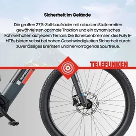 Telefunken E-Mountainbike Fully Aufsteiger M936 27,5 Zoll 8-Gang Pedelec Mountainbike E-MTB Elektrofahrrad grau