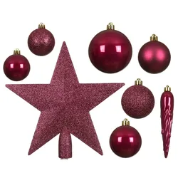 33 Weihnachtskugeln Kunststoff mit Christbaumstern Set bruchsicher Christbaumkugeln Weihnachtsbaumkugeln Christbaumspitze Christbaumschmuck Mix Beere